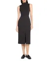 Theory Funnel Neck Mixed Media Midi Dress In Black