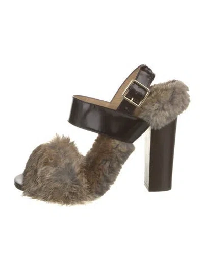 Pre-owned Theory Fur Leather Trim Embellishment Slingback Sandals In Multi