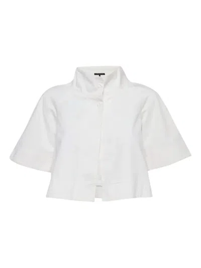 Pre-owned Theory Gabardine High Neck Top In White