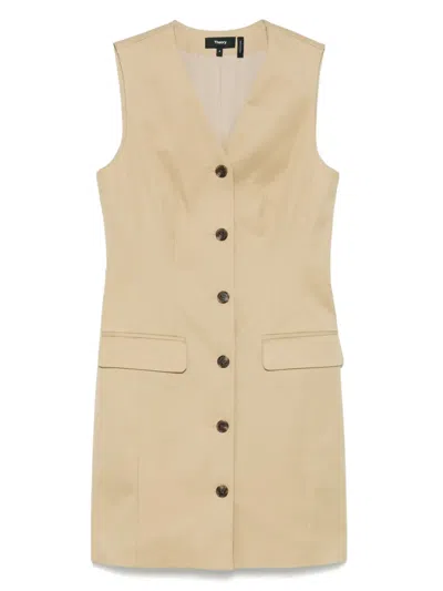 Theory Sleeveless Blazer Dress In Cotton Chino In Neutral