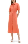Theory Galena Linen Maxi Shirtdress In Bright Coral