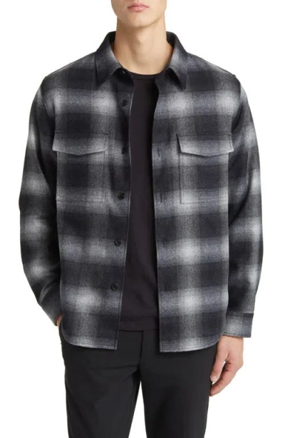 Theory Garvin Check Recycled Wool Blend Flannel Button-up Shirt In Gray