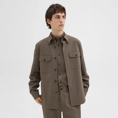Theory Garvin Shirt Jacket In Stretch Wool In Fossil Melange
