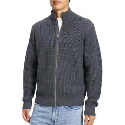 Theory Gary Front Zip Cardigan In Dark Grey Melange/white