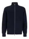 Theory Gary Ribbed Knit Zip Sweater Baltic/force Grey In Blu