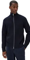 Theory Gary Ribbed Knit Zip Sweater Baltic/force Grey In Blue