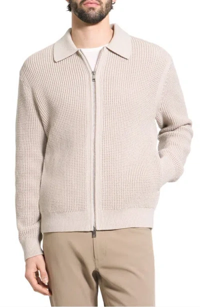 Theory Gary Collar Relaxed Fit Full Zipper Sweater In Neutral