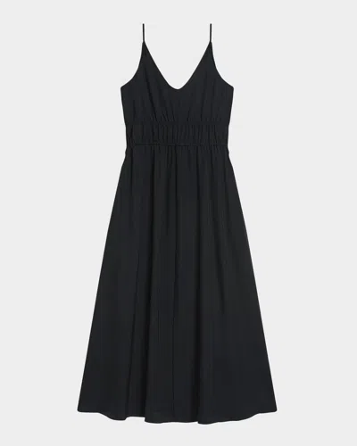Theory Gathered Drawstring-waist Midi Dress In Black