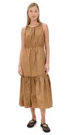 Theory Sleeveless Tiered Cotton Blend Dress In Brown