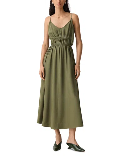 Theory Womens Forest Moss Gathered V-neck Woven Maxi Dress In Multi