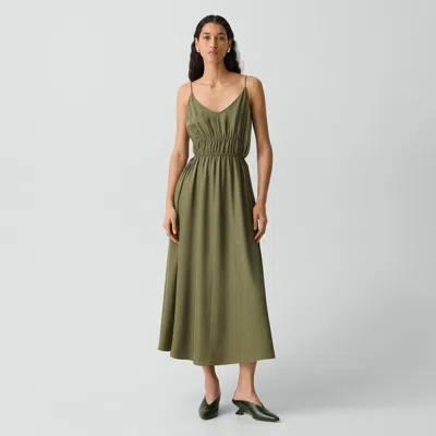 Theory Womens Forest Moss Gathered V-neck Woven Maxi Dress In Multi