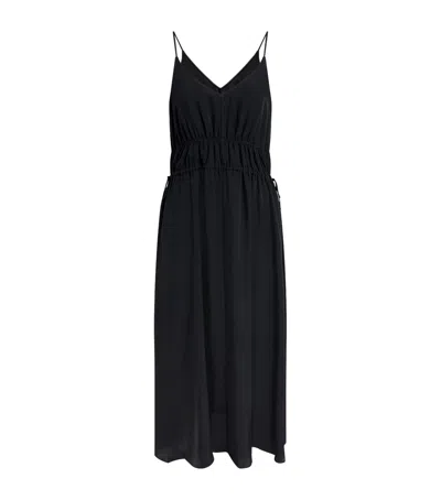 Theory Gathered V-neck Maxi Dress In Black