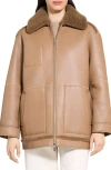 Theory Genuine Shearling Reversible Coat In Brown