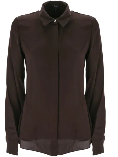 Theory Georgette Fitted Shirt In Brown