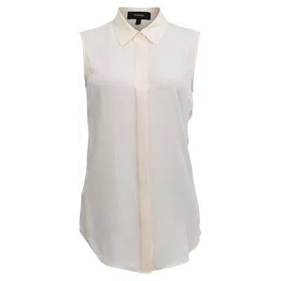 Theory Georgette Sleeveless Button-up Blouse In White Silk