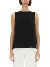 Theory Black Crewneck Top With Ruched Details On The Front In Black