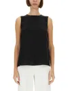 Theory Black Crewneck Top With Ruched Details On The Front In Black