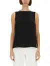 Theory Black Crewneck Top With Ruched Details On The Front In Black
