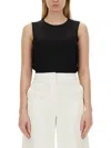 Theory Black Crewneck Top With Ruched Details On The Front In Black