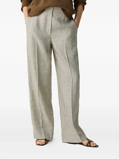 Theory Gingham-check Straight-leg Trousers In Gold