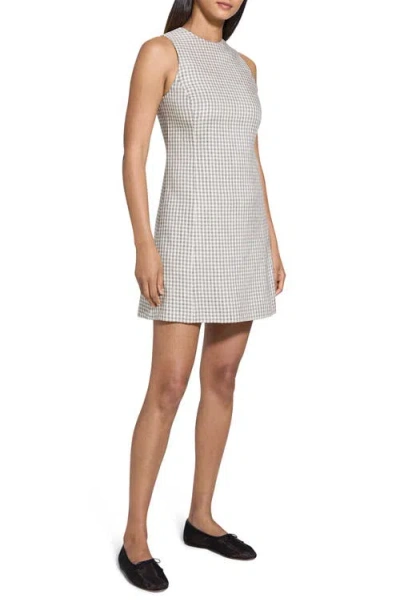 THEORY THEORY CHECK LINEN BLEND MINIDRESS