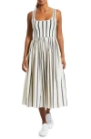 Theory Striped Gathered Cotton-poplin And Stretch-knit Midi Dress In Multi