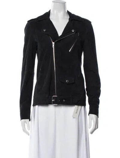 Pre-owned Theory Goat Leather Biker Jacket In Blue