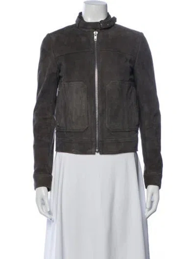 Pre-owned Theory Goat Leather Biker Jacket In Grey