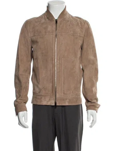 Pre-owned Theory Goat Leather Bomber Jacket In Neutral