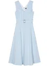 Theory V-neck Sleeveless Belted Midi Dress In Blue