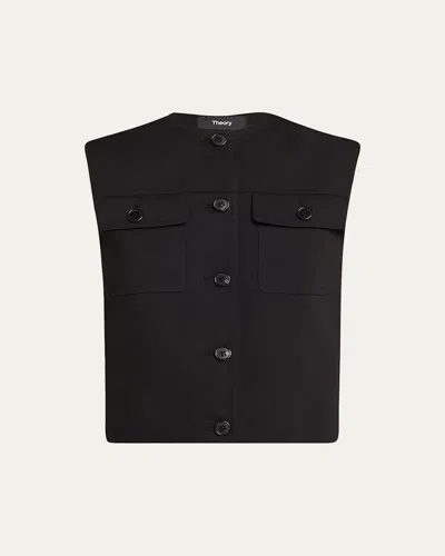 Theory Trucker Vest In Good Linen In Black