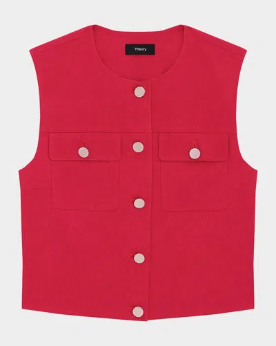 Theory Trucker Vest In Good Linen In Cherry