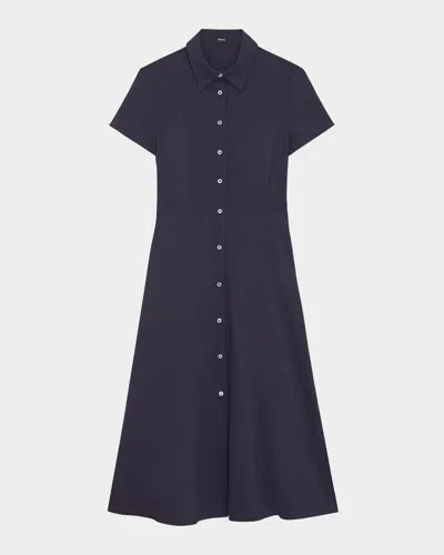 THEORY GOOD LINEN SHORT-SLEEVE BUTTON-FRONT MIDI SHIRT DRESS