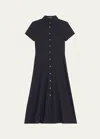 Theory Good Linen Short-sleeve Button-front Midi Shirt Dress In Concord