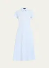 Theory Good Linen Short-sleeve Button-front Midi Shirt Dress In Skylt