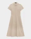 Theory Good Linen Short-sleeve Button-front Midi Shirt Dress In Soft Taupe