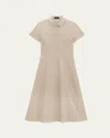Theory Good Linen Short-sleeve Button-front Midi Shirt Dress In Soft Taupe