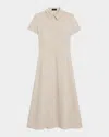 Theory Good Linen Short-sleeve Button-front Midi Shirt Dress In Straw