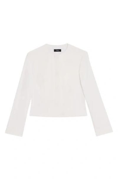 Theory Good Peplum Back Linen Blend Crop Jacket In White