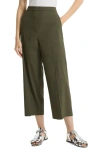 Theory Cropped Wide-leg Pant In Good Linen In Dark Olive