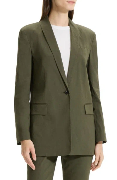Theory Rolled-sleeve Shawl Collar One-button Jacket In Dark Olive