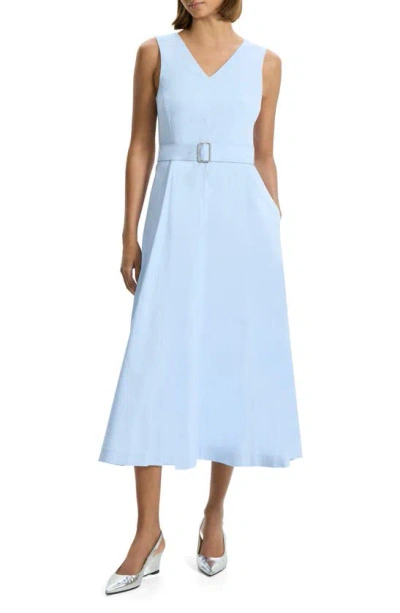 Theory V-neck Sleeveless Belted Midi Dress In Skylight