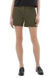 Theory Good Tab Waist Linen Blend Shorts In Dark Olive