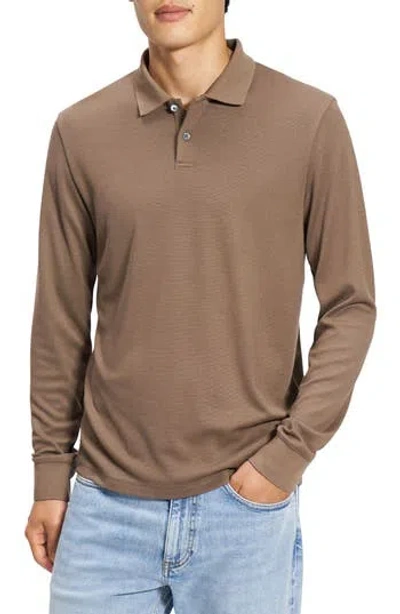 Theory Goris Anemone Milano Long Sleeve Polo In Brown