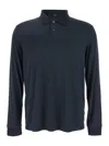 Theory 'goris' Blue Polo Shirt With Classic Collar And Long Sleeves In Black