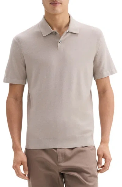 Theory Goris Grid Light Performance Polo In Earl Grey