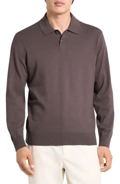 Theory Goris Long Sleeve Polo In Brown