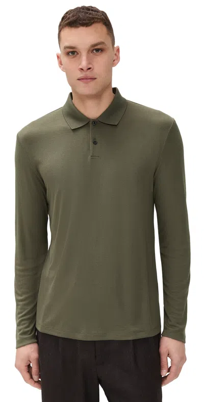 Theory Goris Long Sleeve Polo In Anemone Milano Tarmac In Green