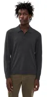 Theory Goris Long Sleeve Polo In Light Bilen Charcoal Melange In Gray