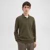 Theory Goris Long-sleeve Polo Shirt In Light Bilen In Hunter Green Melange